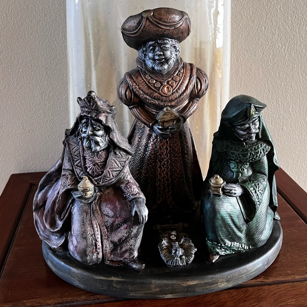 Three Wise Men or Three Kings unique ceramic bronze like art